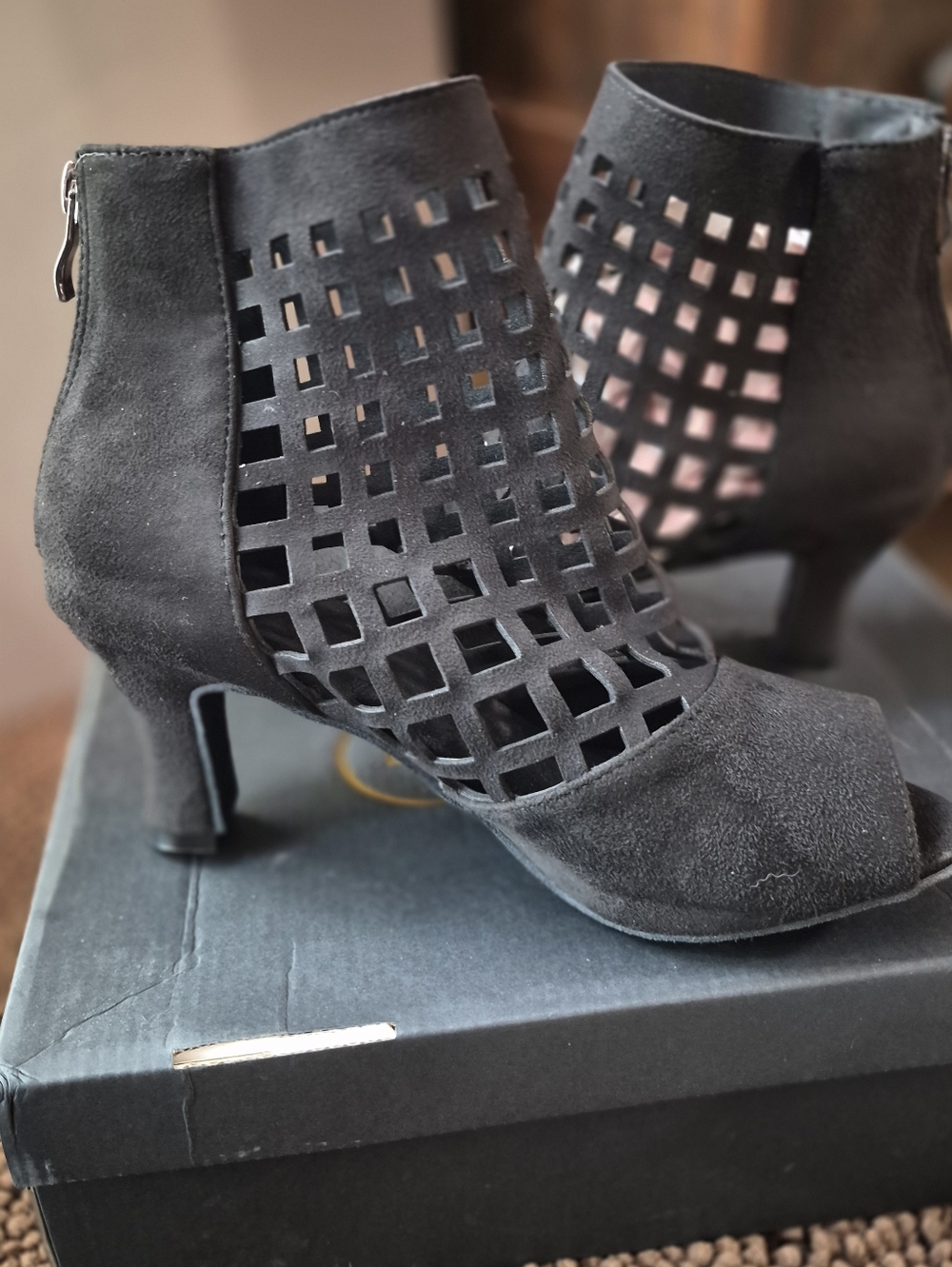 Dance And Sway Women's Black Cutout Suede Heeled Booties